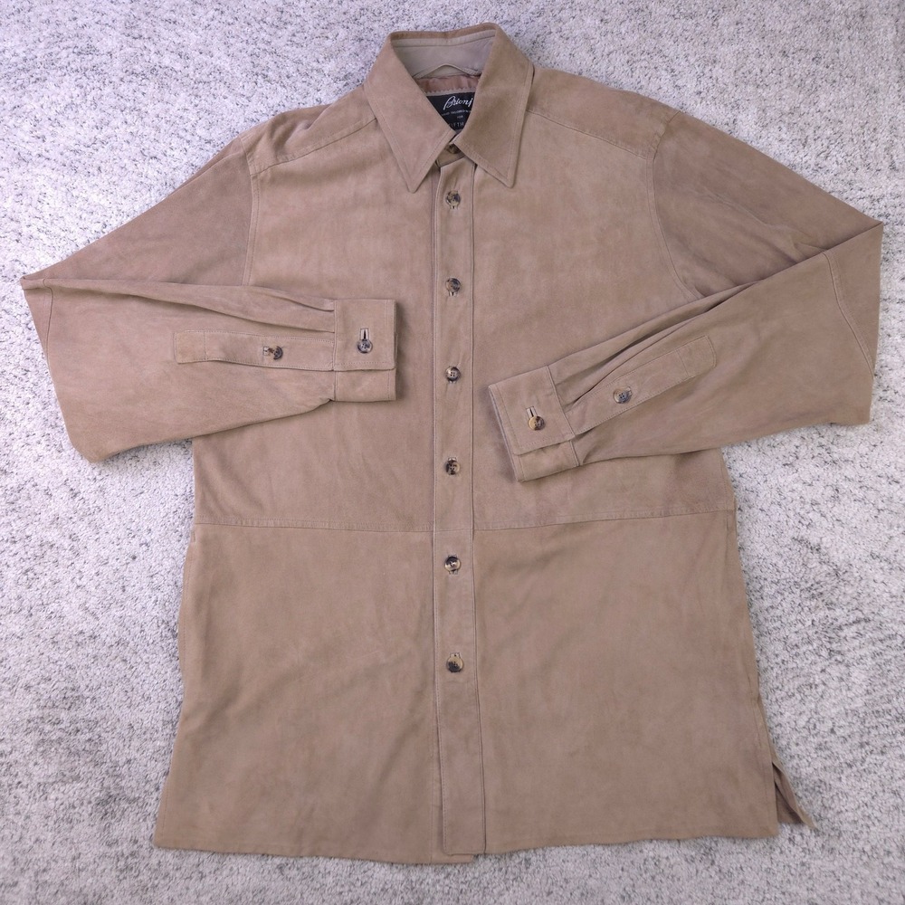 Brioni‎ Overshirt Mens Large Shacket Suede Leather Shirt Jacket Pockets Collared